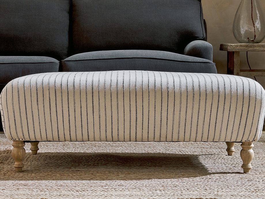 Sanja Stripe Upholstered Ottoman - Off White