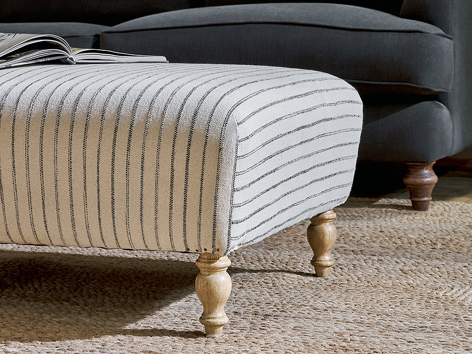 Sanja Stripe Upholstered Ottoman - Off White