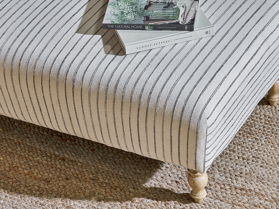 Sanja Stripe Upholstered Ottoman - Off White