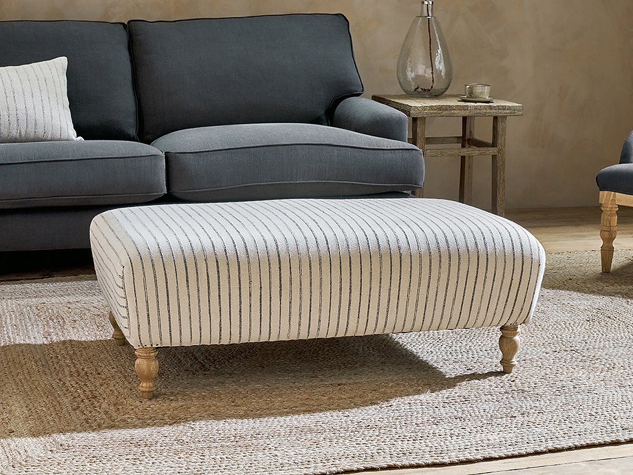 Sanja Stripe Upholstered Ottoman - Off White