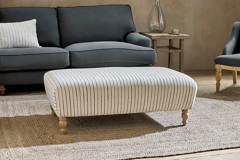 Sanja Stripe Upholstered Ottoman - Off White- nkuku