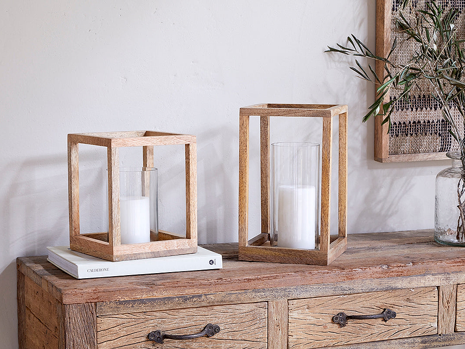 Sanora Mango Wood Lantern - Natural