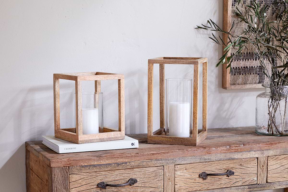 Sanora Mango Wood Lantern - Natural