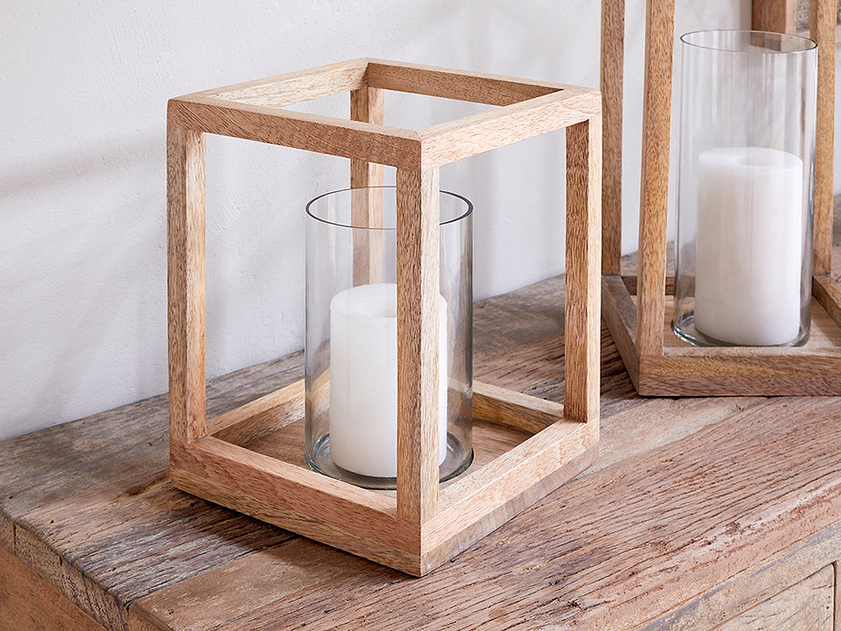 Sanora Mango Wood Lantern - Natural