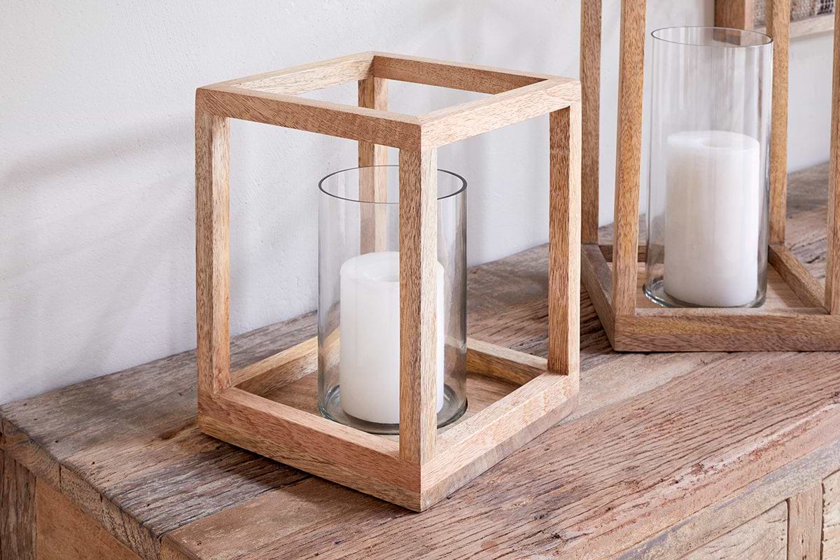 Sanora Mango Wood Lantern - Natural