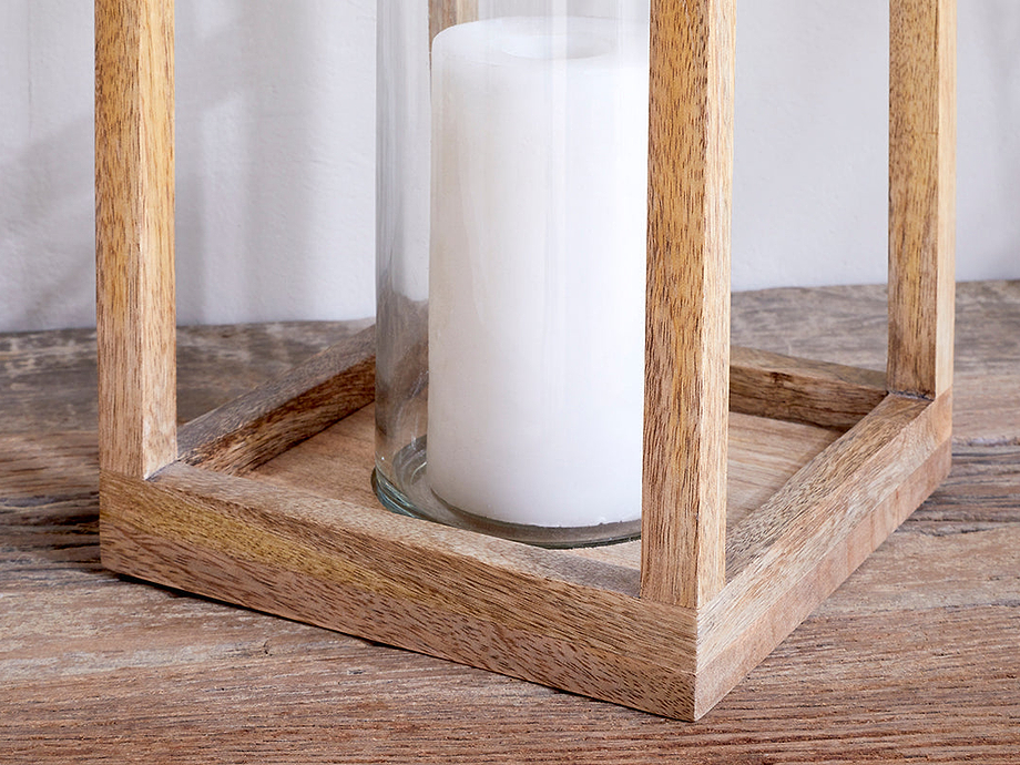 Sanora Mango Wood Lantern - Natural