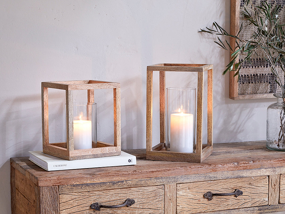 Sanora Mango Wood Lantern - Natural