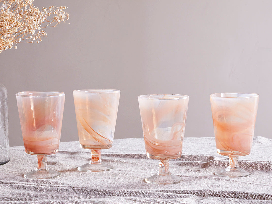 Shirali Marble Swirl Wine Glass - Apricot - (Set of 4)