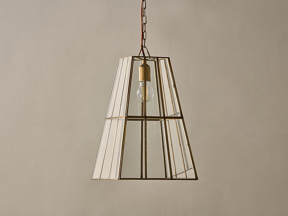 Solan Glass Lantern Pendant - Clear & Antique Brass