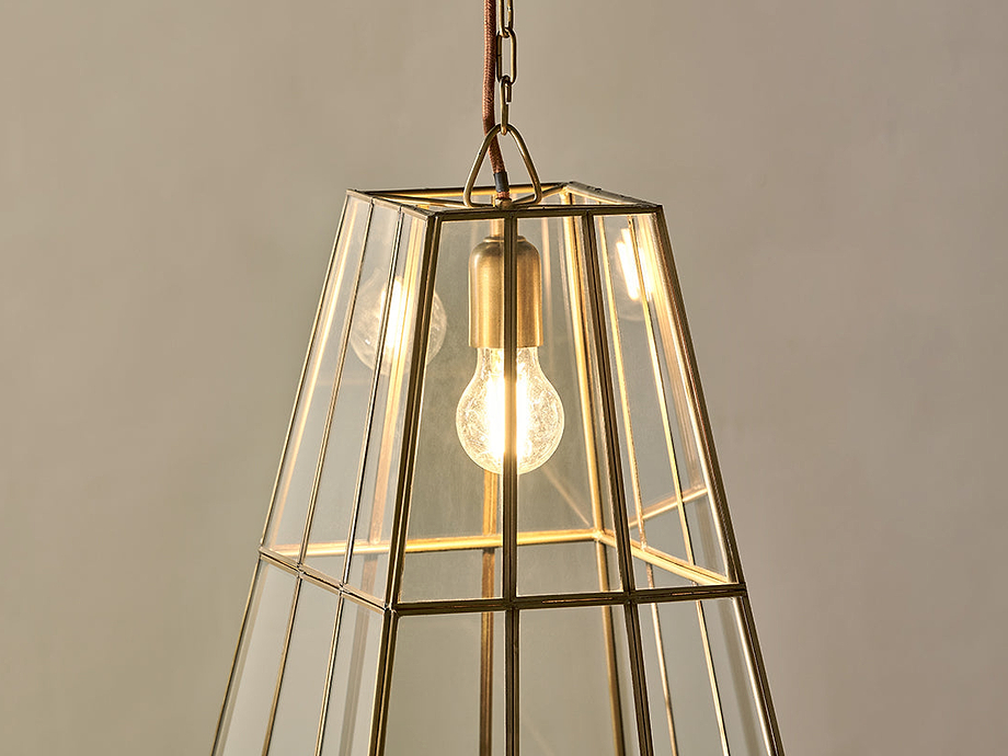 Solan Glass Lantern Pendant - Clear & Antique Brass