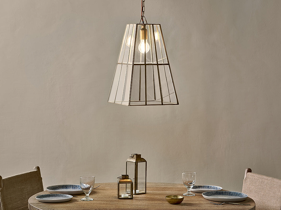 Solan Glass Lantern Pendant - Clear & Antique Brass