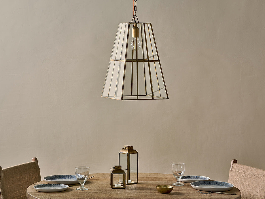 Solan Glass Lantern Pendant - Clear & Antique Brass