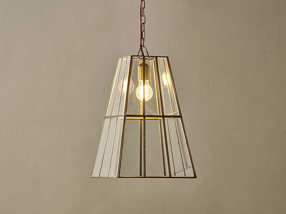 Solan Glass Lantern Pendant - Clear & Antique Brass