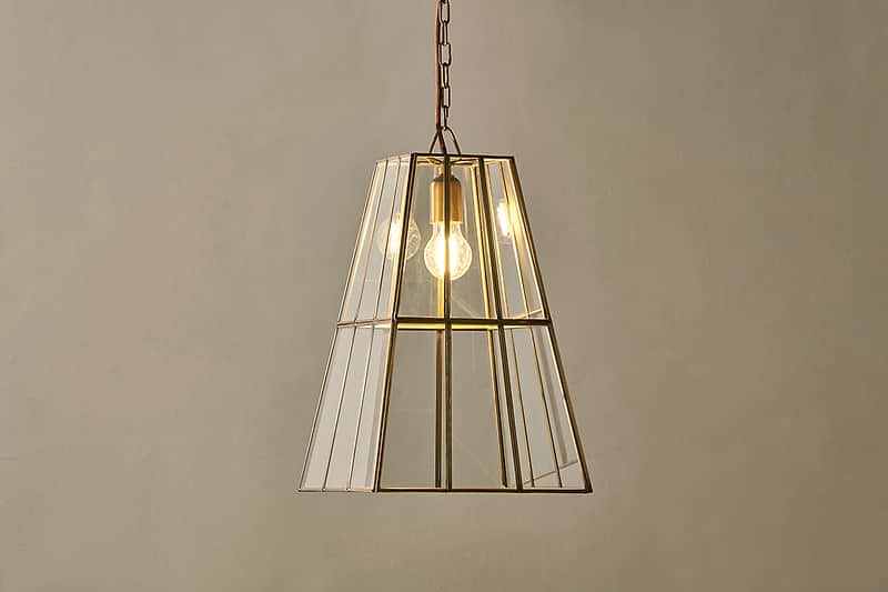 Solan Glass Lantern Pendant - Clear & Antique Brass-nkuku