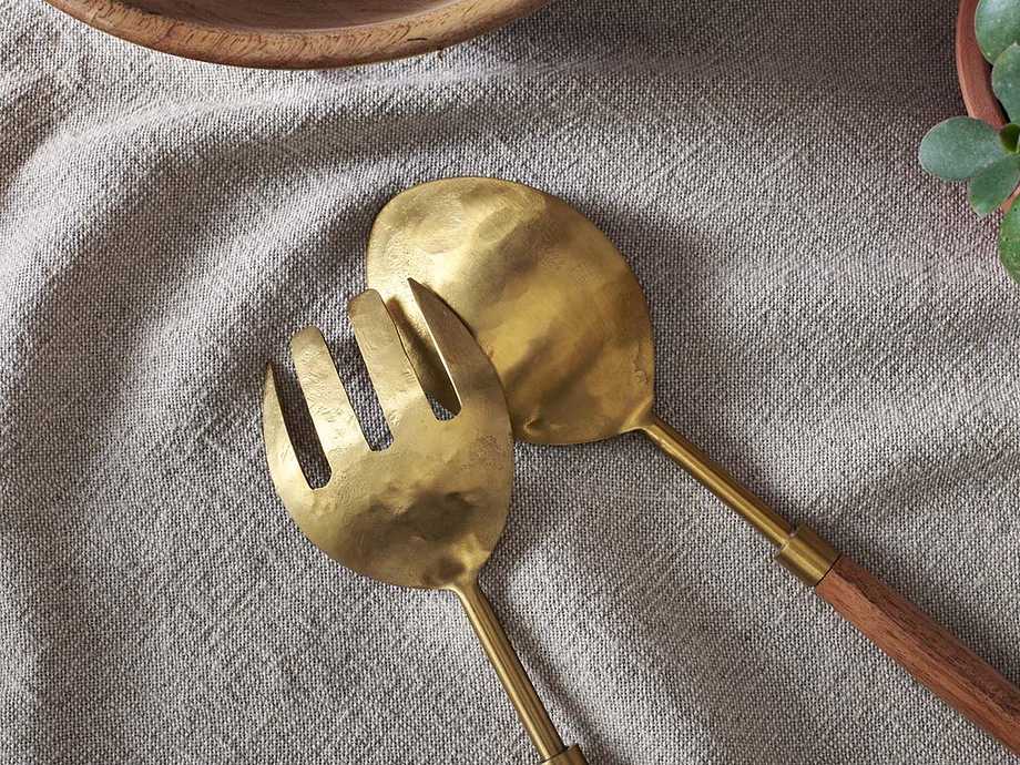 Soni Salad Servers - Gold & Acacia (Set of 2)