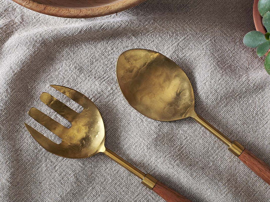 Soni Salad Servers - Gold & Acacia (Set of 2)