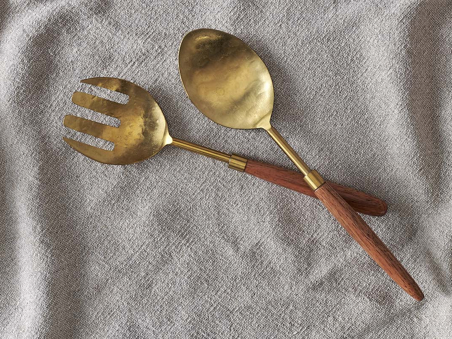 Soni Salad Servers - Gold & Acacia (Set of 2)