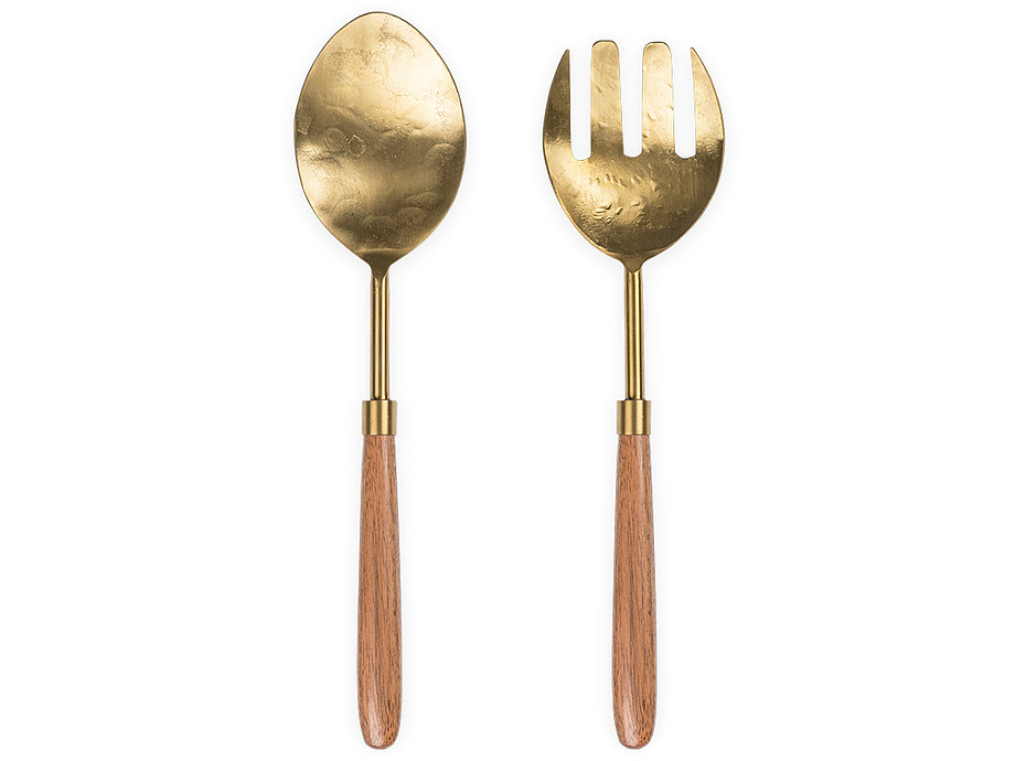 Soni Salad Servers - Gold & Acacia (Set of 2)