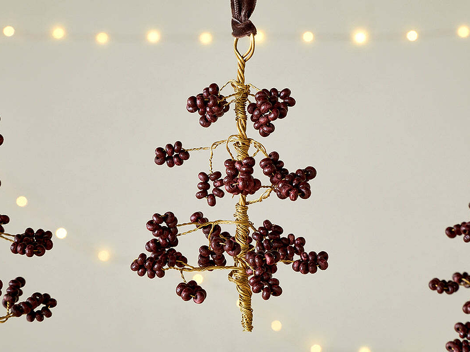 Tanu Mango Wood Beaded Baubles - Brass & Ruby (Set of 3)