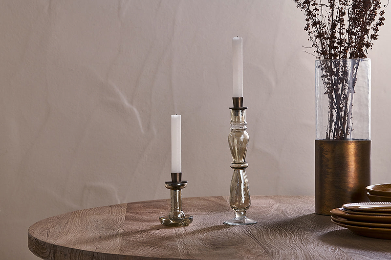 Tharad Recycled Glass Candle Holder - Smoke Lustre