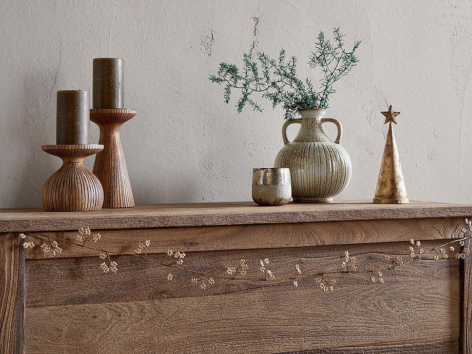 Tanu Mango Wood Beaded Garland - Brass & Natural