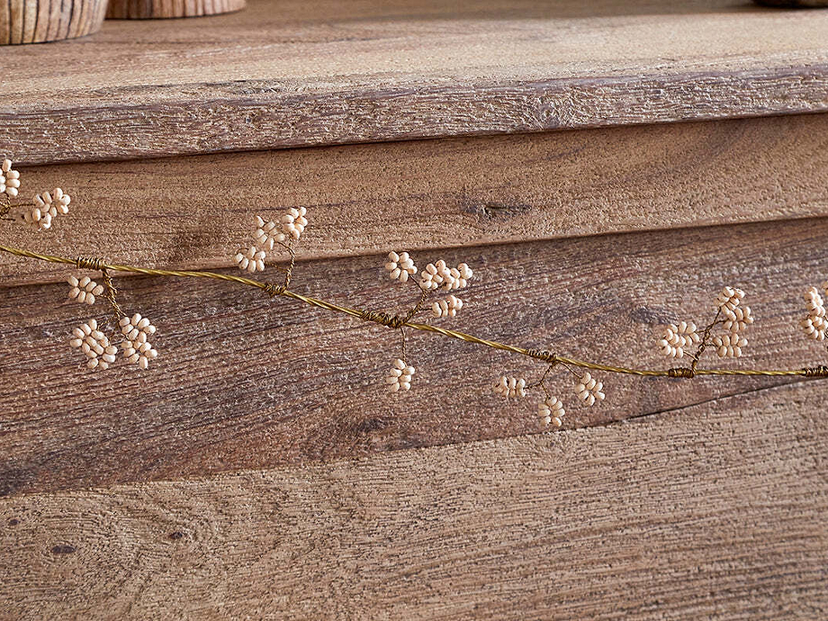 Tanu Mango Wood Beaded Garland - Brass & Natural
