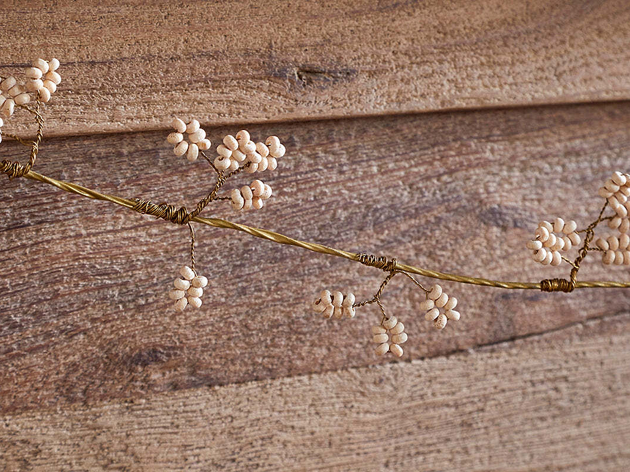 Tanu Mango Wood Beaded Garland - Brass & Natural
