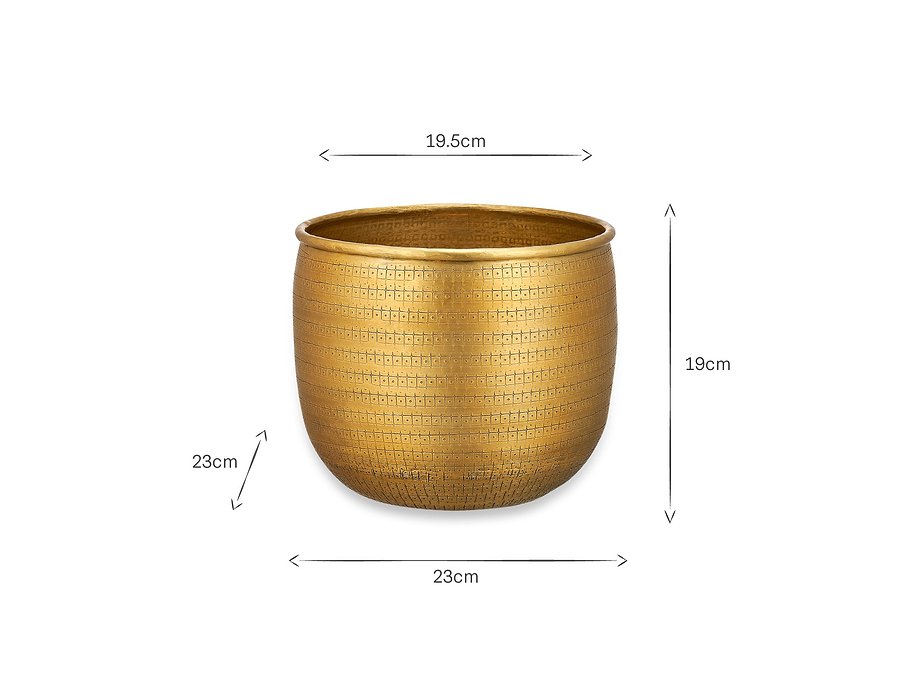 Tembesi Etched Planter - Antique Brass