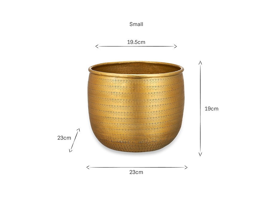 Tembesi Etched Planter - Antique Brass