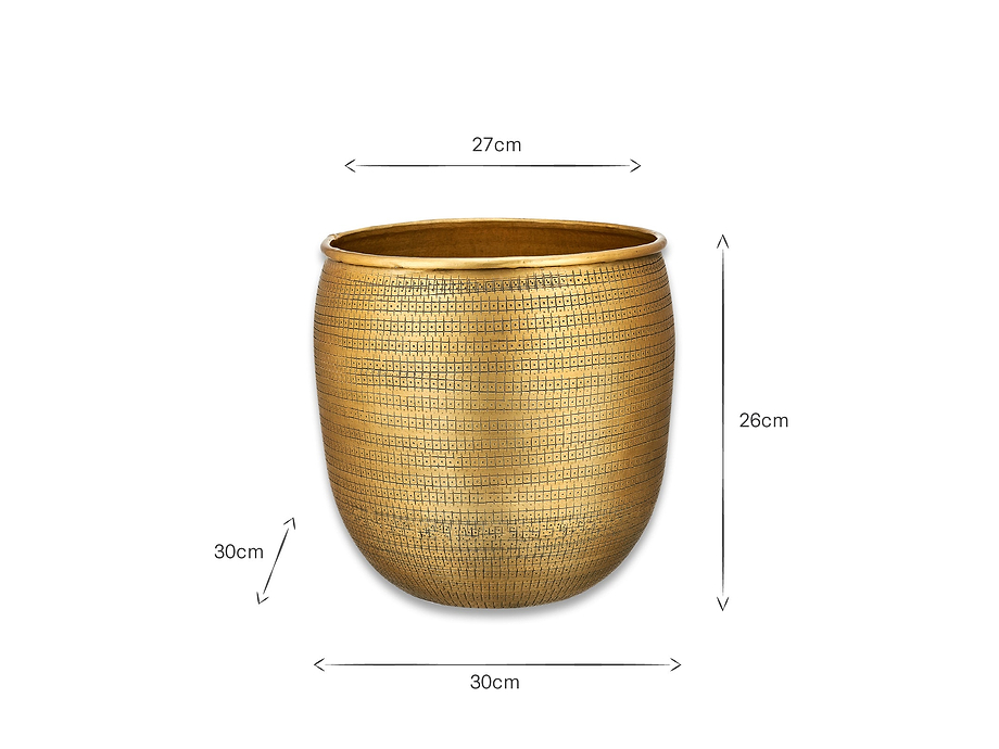 Tembesi Etched Planter - Antique Brass