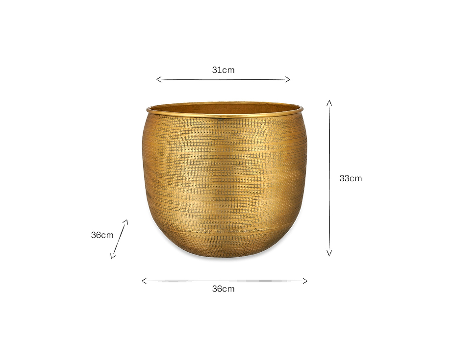 Tembesi Etched Planter - Antique Brass