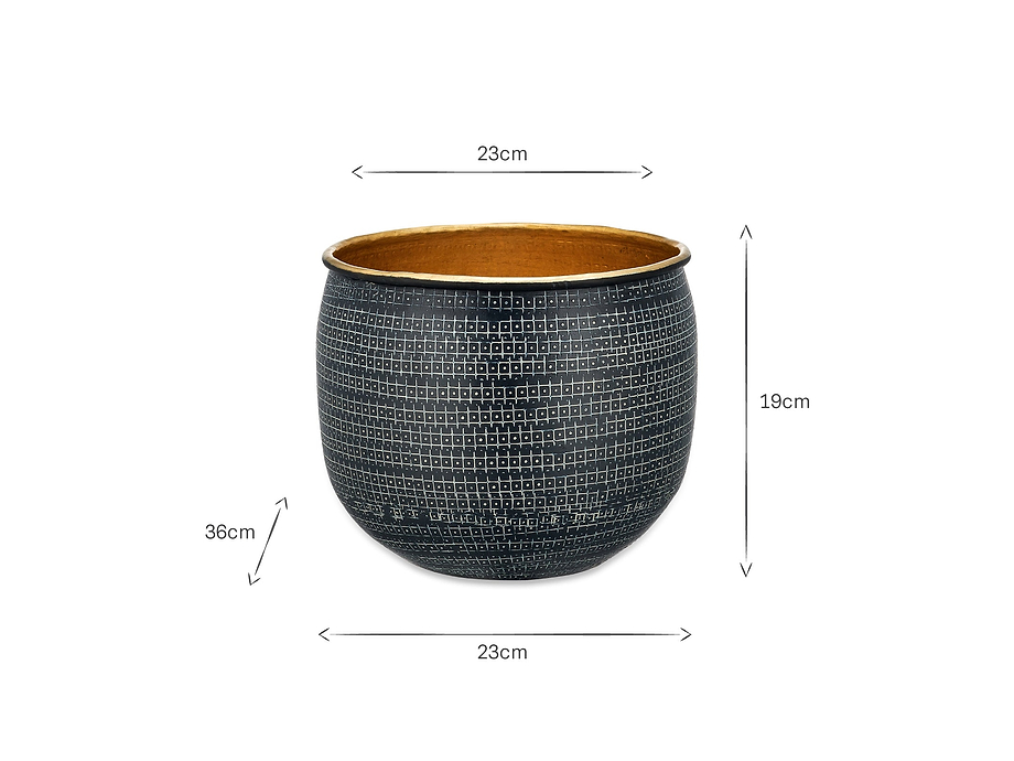 Tembesi Etched Planter - Antique Black & Brass