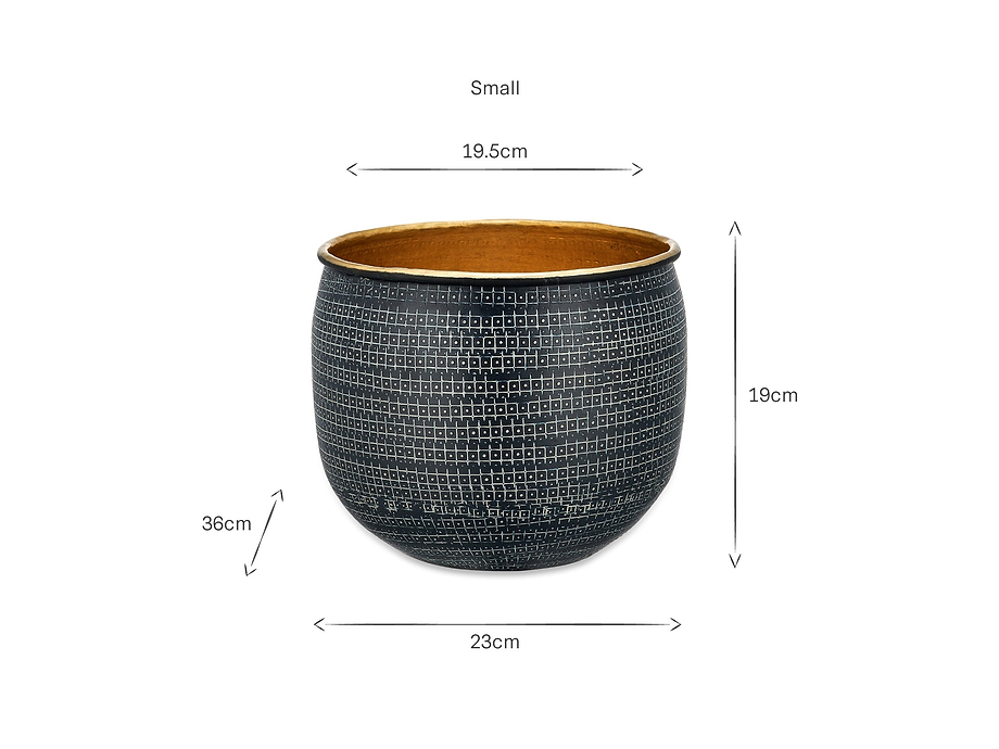 Tembesi Etched Planter - Antique Black & Brass