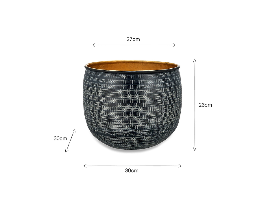 Tembesi Etched Planter - Antique Black & Brass