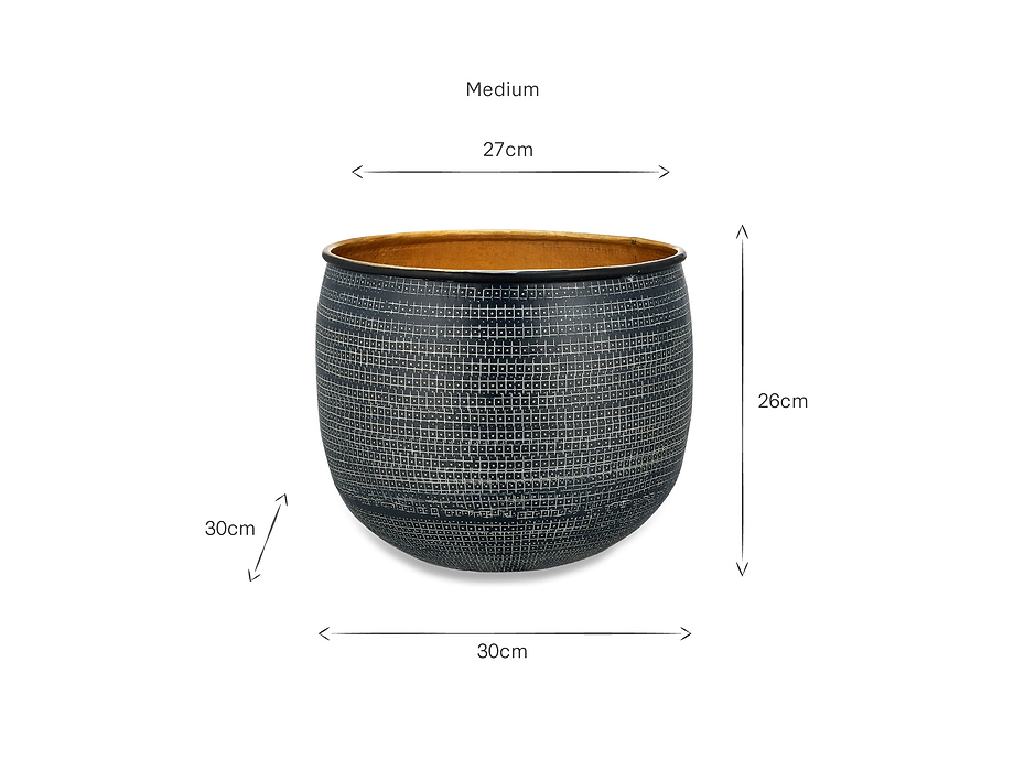Tembesi Etched Planter - Antique Black & Brass