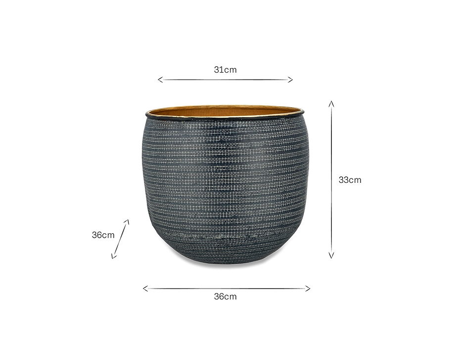 Tembesi Etched Planter - Antique Black & Brass