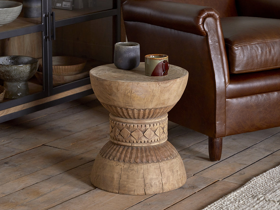 Taru Carved Side Table - Natural