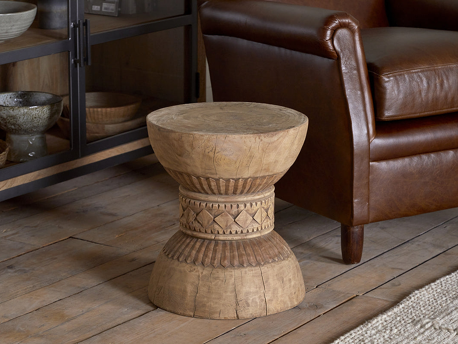 Taru Carved Side Table - Natural