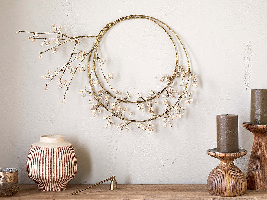 Tanu Layered Mango Wood Beaded Wreath - Brass & Natural
