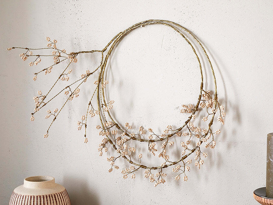 Tanu Layered Mango Wood Beaded Wreath - Brass & Natural