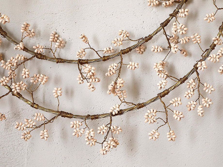 Tanu Layered Mango Wood Beaded Wreath - Brass & Natural