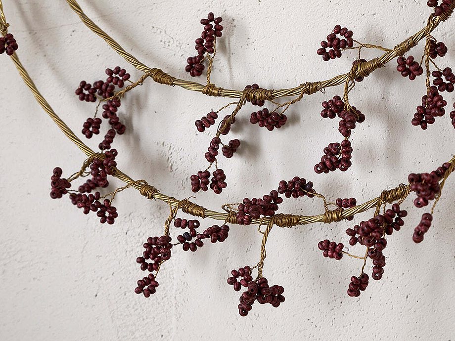 Tanu Layered Mango Wood Beaded Wreath - Brass & Ruby
