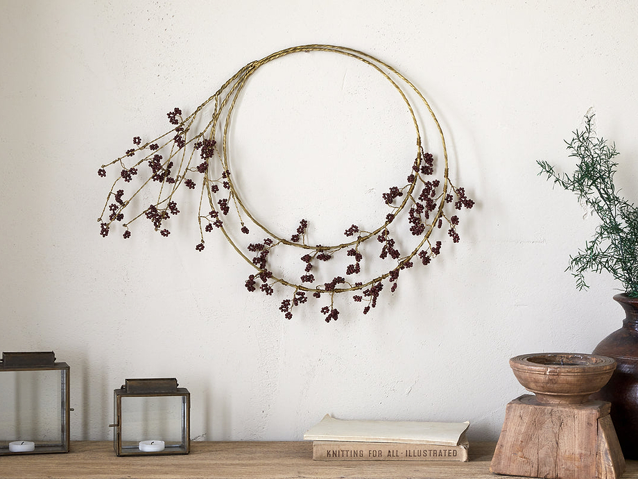 Tanu Layered Mango Wood Beaded Wreath - Brass & Ruby