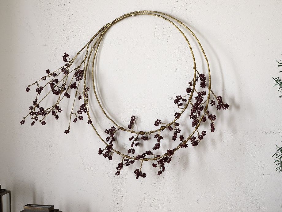 Tanu Layered Mango Wood Beaded Wreath - Brass & Ruby