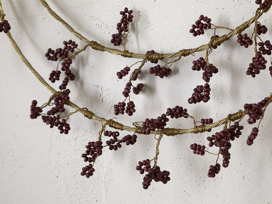 Tanu Layered Mango Wood Beaded Wreath - Brass & Ruby