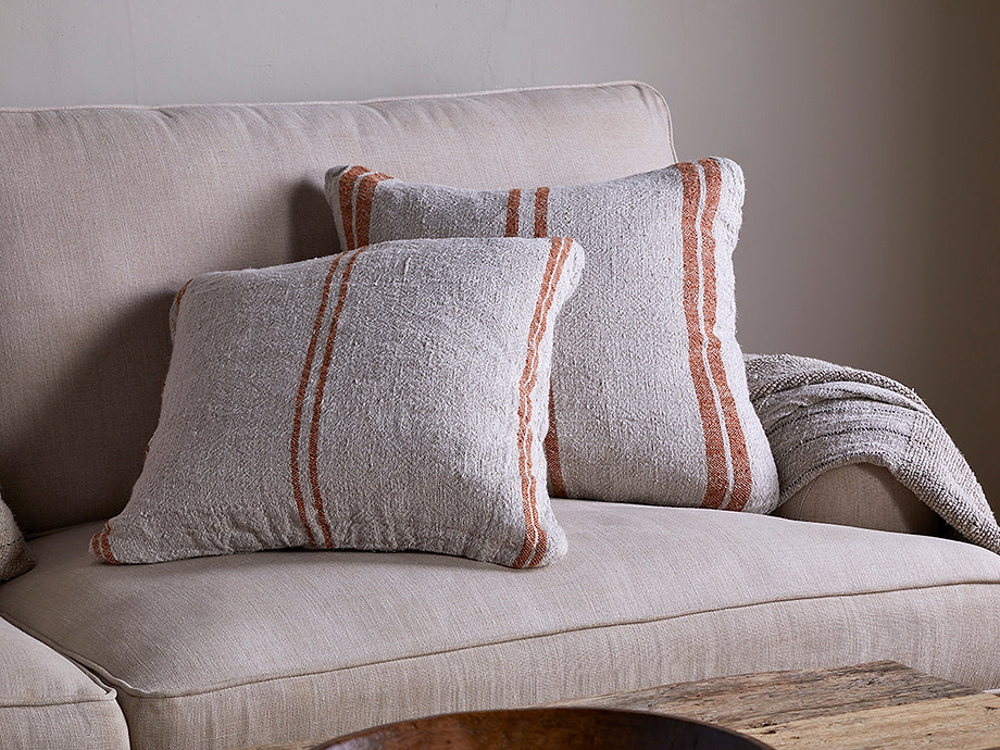 Tajana Linen Stripe Cushion Cover - Rust