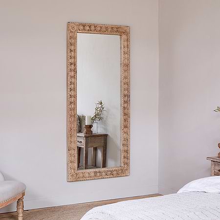 Tannir Carved Mango Wood Mirror - Natural-nkuku