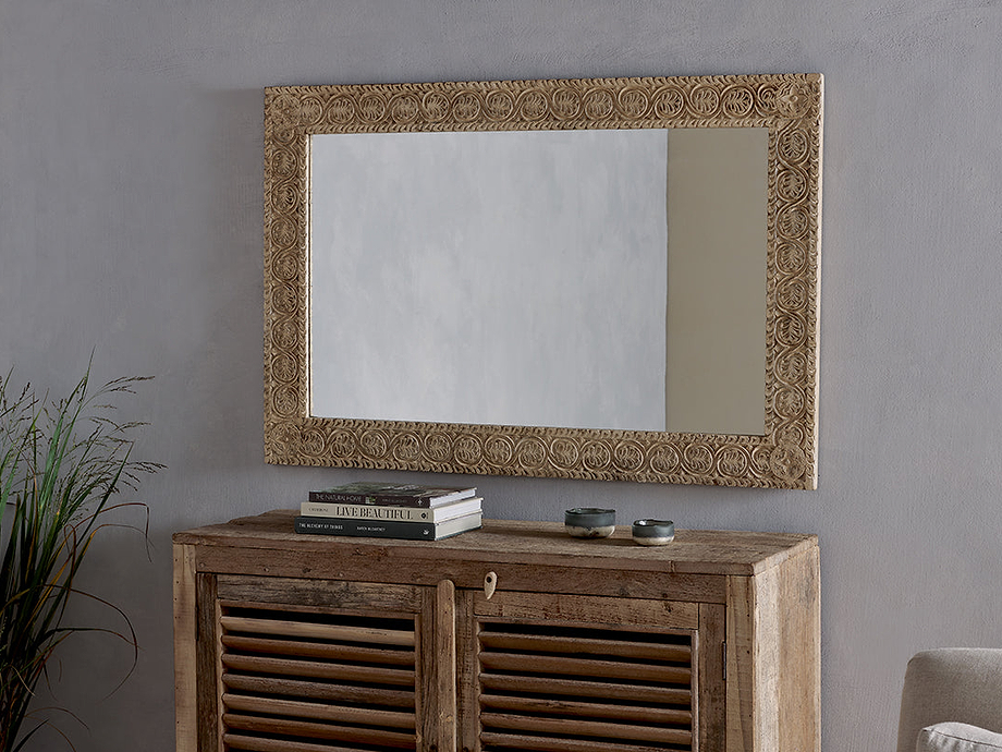 Tannir Mango Wood Carved Mirror - Natural