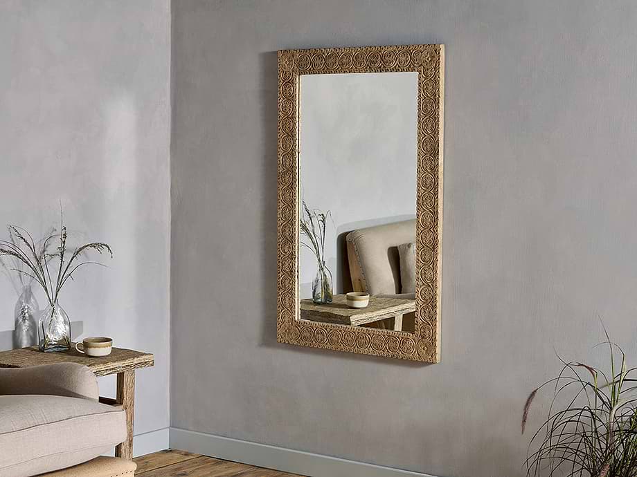 Tannir Mango Wood Carved Mirror - Natural