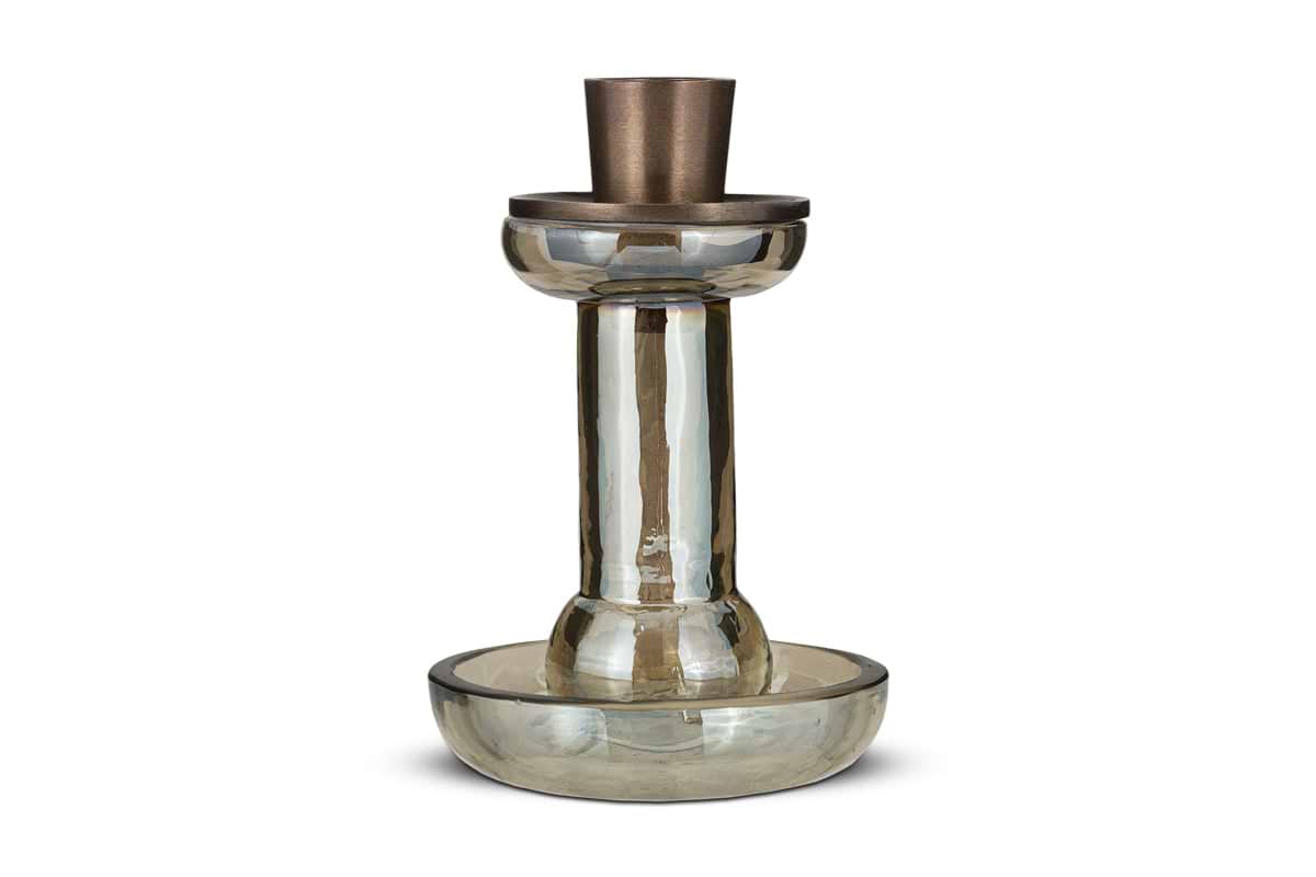 Tharad Recycled Glass Candle Holder - Smoke Lustre